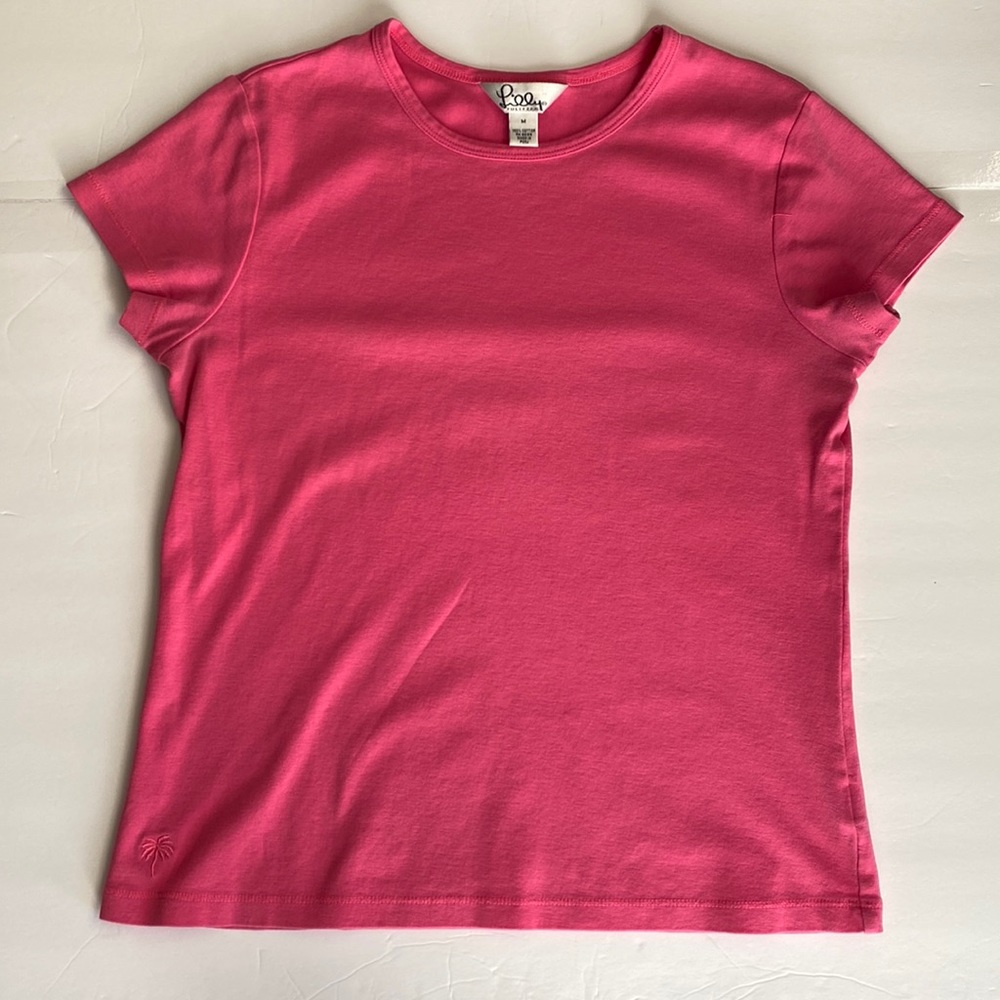Lilly Pulitzer Basic Pink Crew Neck Short Sleeve Shirt Top Size M